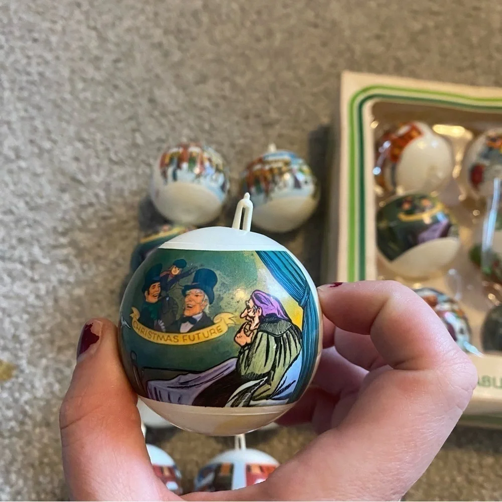 Vintage Charles Dickens Christmas Carol Scrooge Unbreakable Ball Ornament Lot